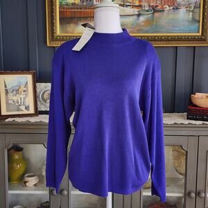 Ann May Royal Purple 100% Silk Mock Neck Large Sweater NWT